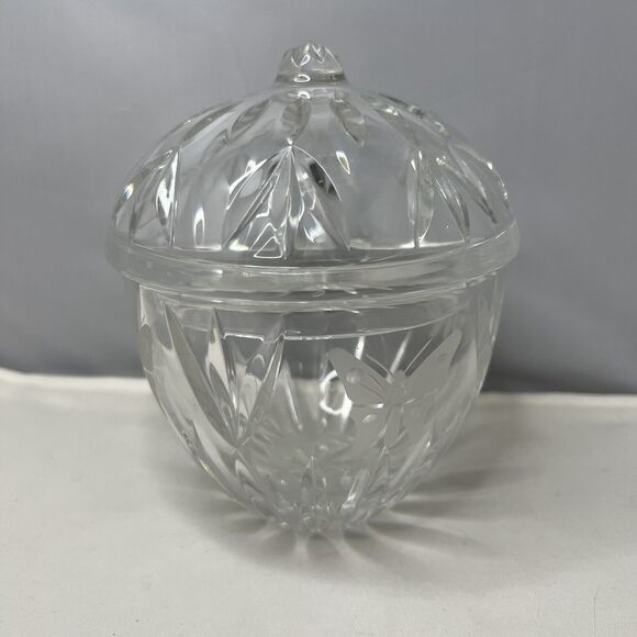 Vintage Butterfly Etched Lidded Crystal Compote Trinket Candy Bowl - Picture 1 of 5